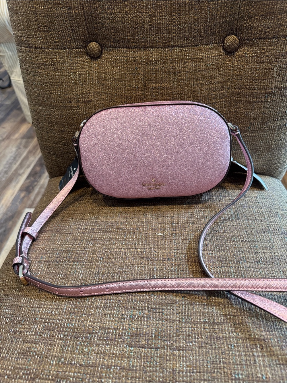 Kate Spade New York Glimmer Oval Camera crossbody bag pink glitter NWT